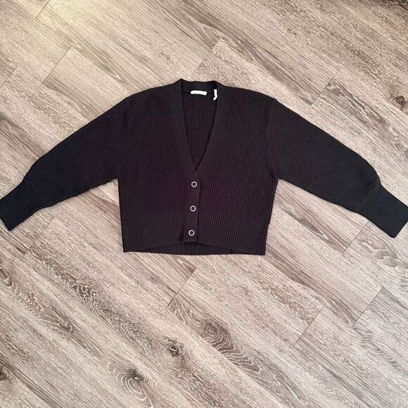 Baldwin Ribbed Wool Cashmere V Neck Cardigan - Picture 1 of 7
